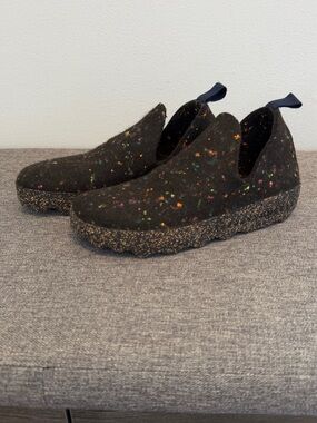 Asportuguesas Fly London Black Speckle Wool City Shoes Sneakers 7.5-8 Cork Neon